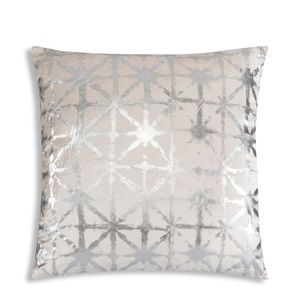 Kora Ivory Velvet Pillow with Silver Print